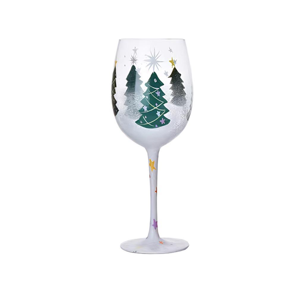 Santa Claus Christmas Tree Christmas Glass Goblet Hand-Painted High Stemmed Wine Cup Party