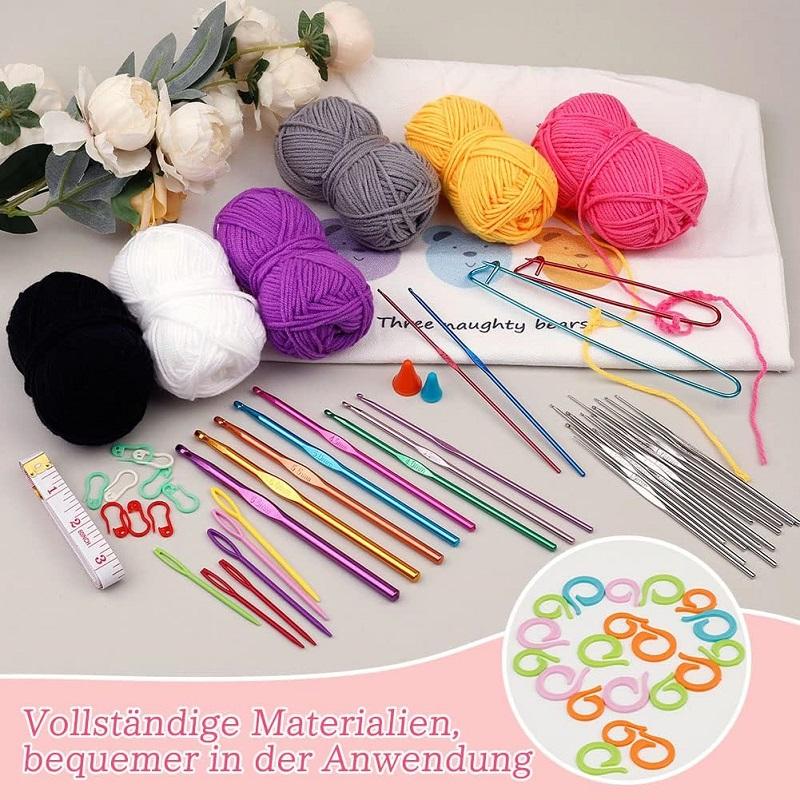 Crochet Hook Yarn Set for Beginners Crochet Kniting with Wool Yarn Blunt Hand Sewing Needles Stitch Marker for Crochet DIY