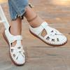 Ретро сандалии с плоским носком для женщин Летние сандалии Большие туфли с липучками Женские одинарные туфли