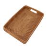Serving Basket Tray with Handles Rattan Rectangle Large Capacity Durable Decorative Tray for Fruits Dessert Kitchen