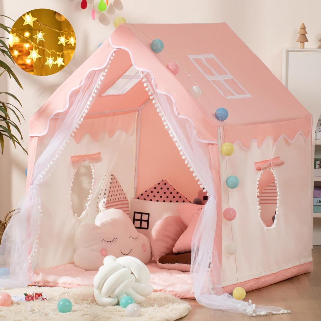 Kids' Game Tent, Indoor Princess Castle for Girls, Family Game House, Small House with Starlight, Outdoor Play House, Birthday/Christmas Gift
