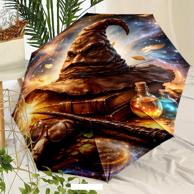 H-Hogwarts Umbrella with Automatic Open/Close & Self-8-Rib Heavy-Duty Umbrella, Compact Travel Umbrella Suitable for Outdoor