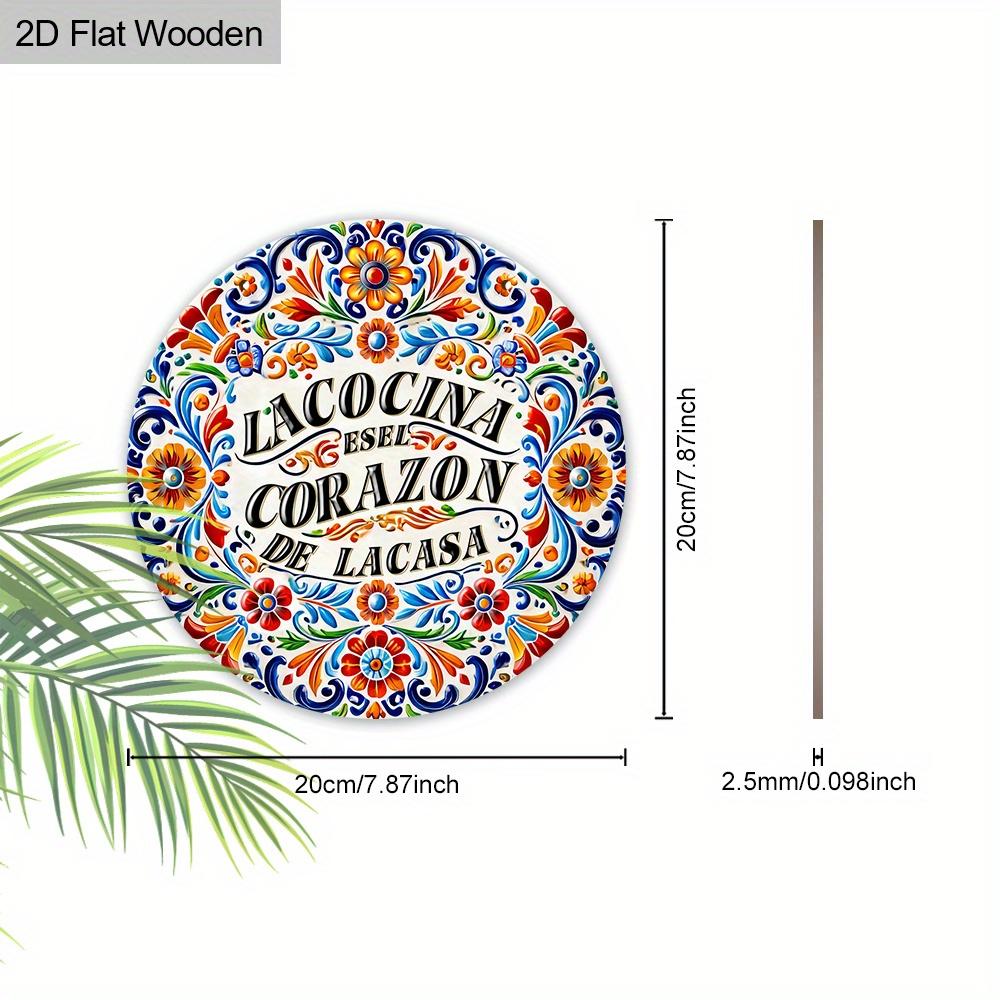 2D Flat Gorgeous Lacocina Round Wooden Sign, Charming Decorative Plaque with Flowers Pattern Design, Ideal for Outdoor, Lawn, Home Decor