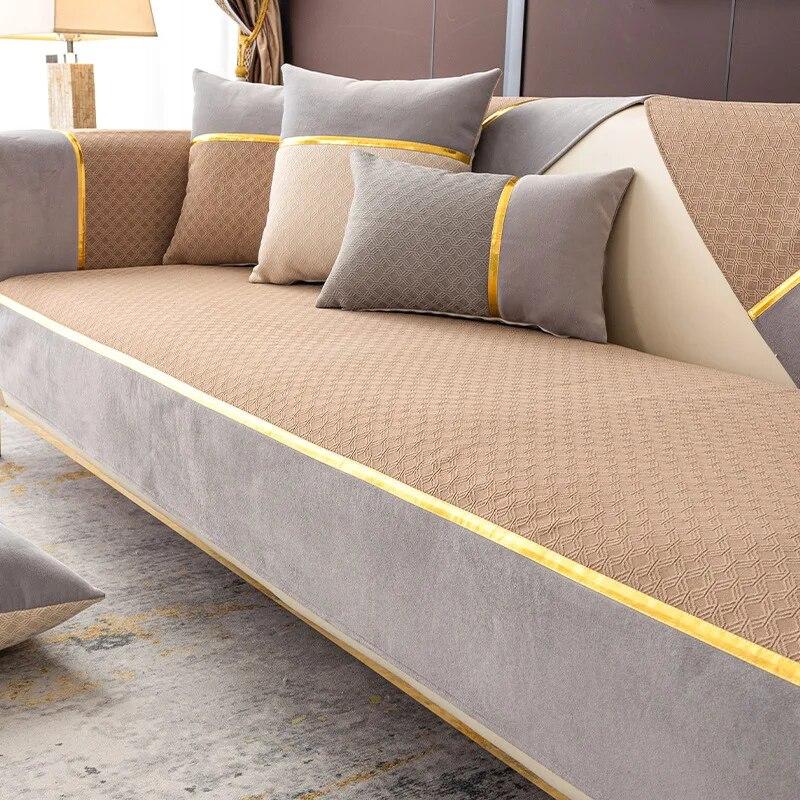 Легкая роскошная диванная подушка из синели, универсальный чехол Four Seasons, однотонный золотой коврик для дивана с краями, нескользящий L-образный чехол для дивана