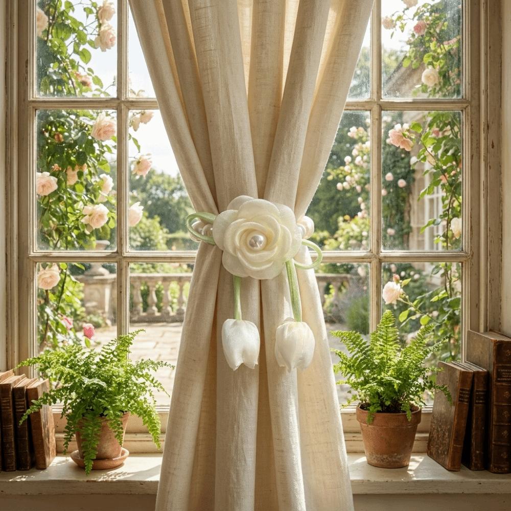 Beautifully Flowers Curtain Straps Magnetic Sheer Curtains Tiebacks Pearl Curtain Buckle Bedroom