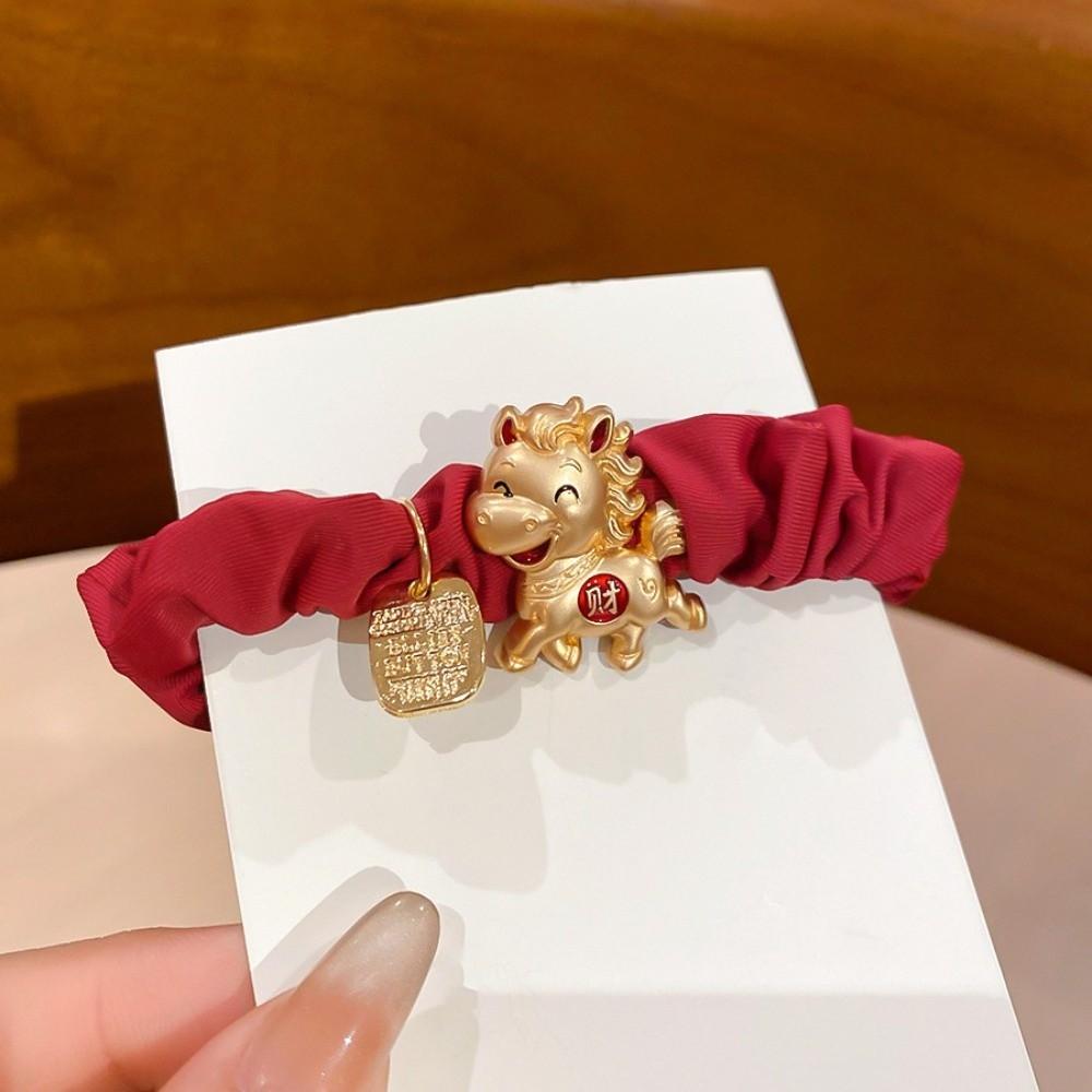 Zinc Zinc Alloy Zodiac Horse Hair Rope Wrinkle Chinese Children Hair Band Red Hair Scrunchies Kids