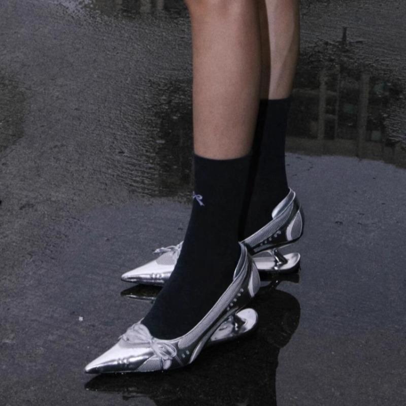 Мода Большой размер 43 Специальный каблук Составные каблуки Туфли-лодочки с острым носком Женская мода Мелкий вырез Бант Нескользящие Одинарные туфли Мэри Джейн