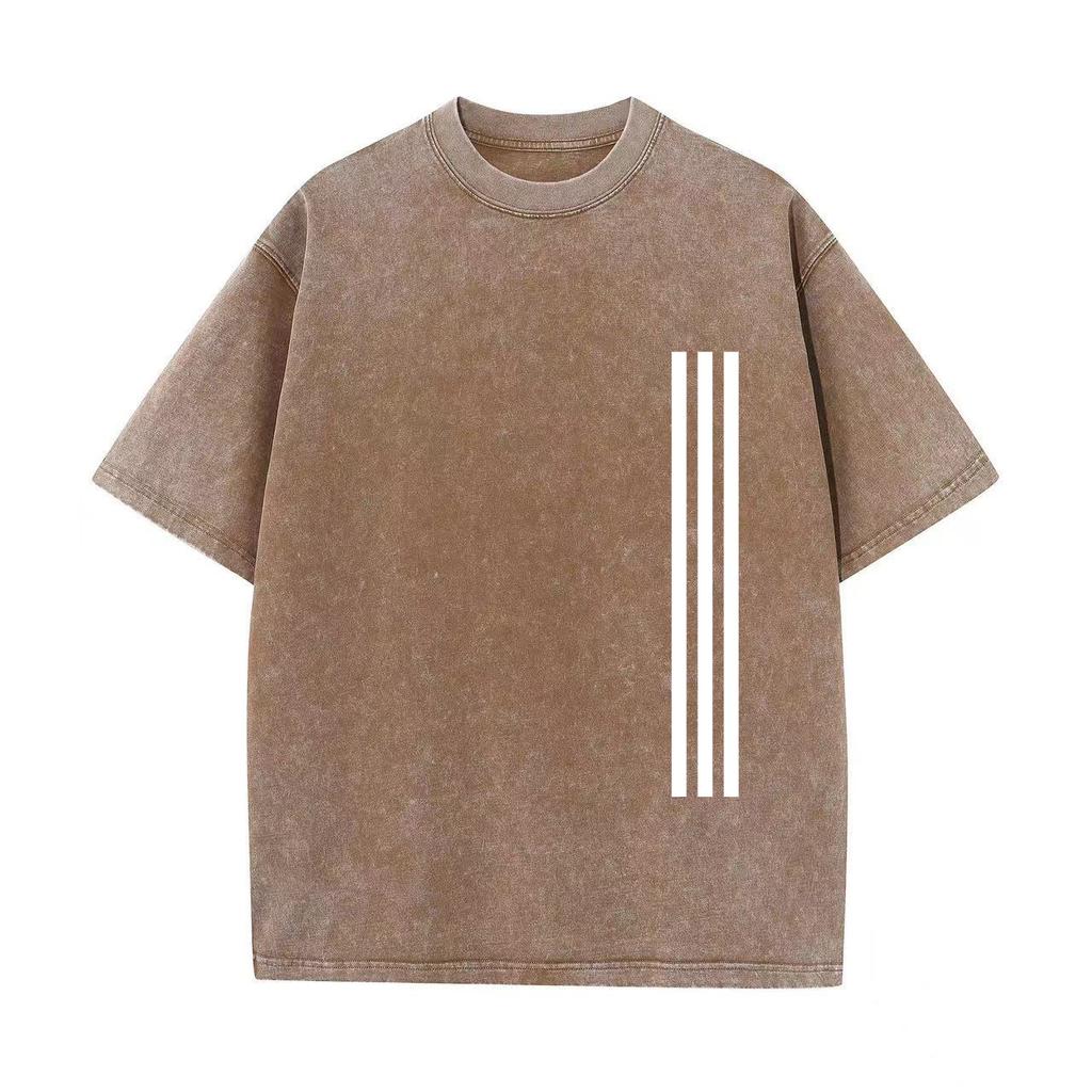 Ретро-стираемая винтажная футболка Высококачественные футболки Летняя свободная одежда с коротким рукавом Ретро-стираемая хлопковая свободная уличная одежда