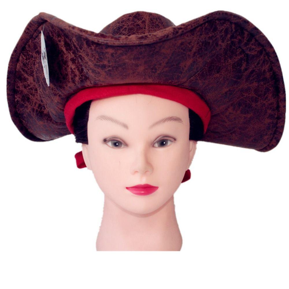Adult Brown Pirate Captain Cap Holiday Party Vintage Tricorn Hat Roleplay Accessories