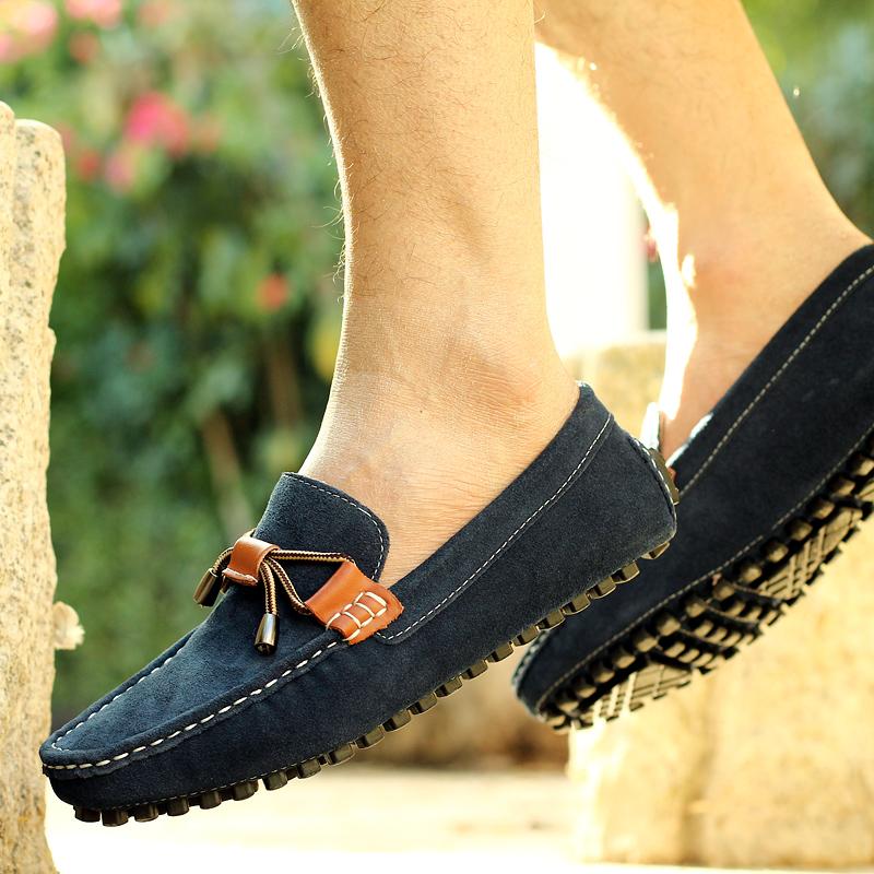 Fashion Fashionable New Blue Versatile Flat Shoes Massage Sole Handmade Sole Men's Leather Casual Shoes Men's Driving Shoes Anti Slip
