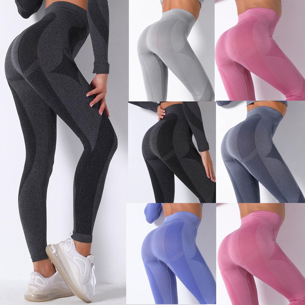 Женские бесшовные трикотажные облегающие брюки для йоги с высокой талией и подъемом бедра
