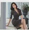 2025 Spring/Autumn Women's Retro Plaid Mid-Length Slit Dress