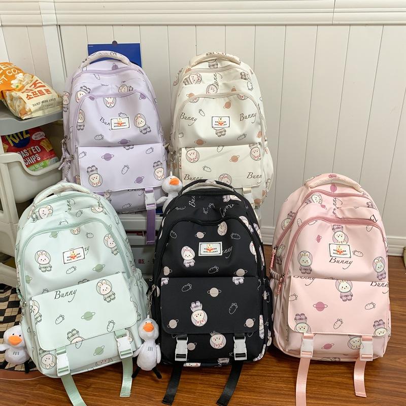 Младший школьный ранец для школьников, женский рюкзак с рисунком кролика, женский рюкзак для кампуса с принтом кролика