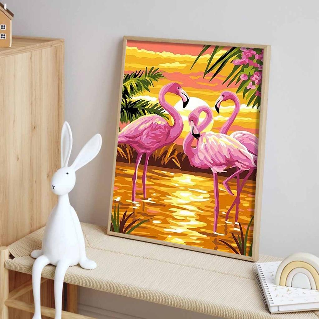 Diamond Painting Set DIY 5D Full Diamond Pink Flamingo Sunset Art Crafts for Home Wall Decoration