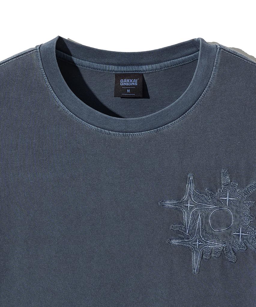 GAKKAI UNIONS Футболка с коротким рукавом Applique с пигментным принтом 'Crumble' Цвет: Dive Blue