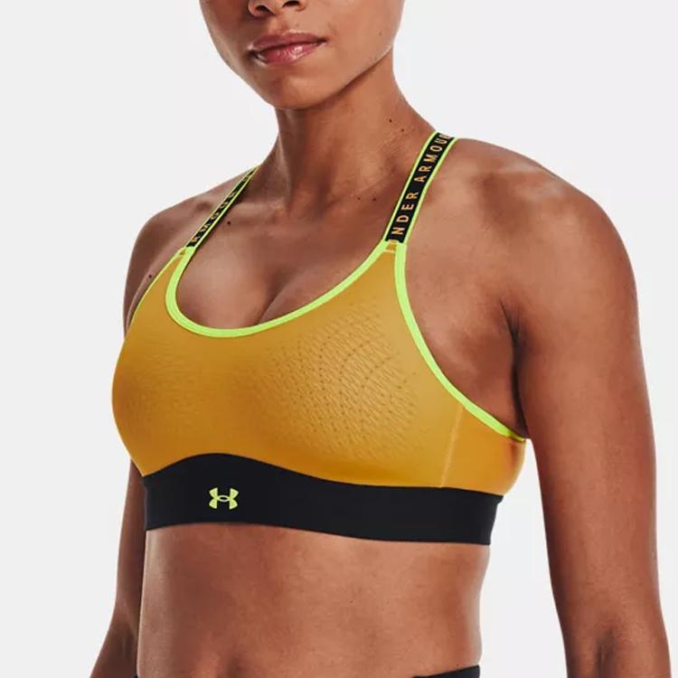 Under Armour Спортивный бюстгальтер Infinity Blocked Color-blocked со средней поддержкой, женское нижнее белье, золото 1370062-588