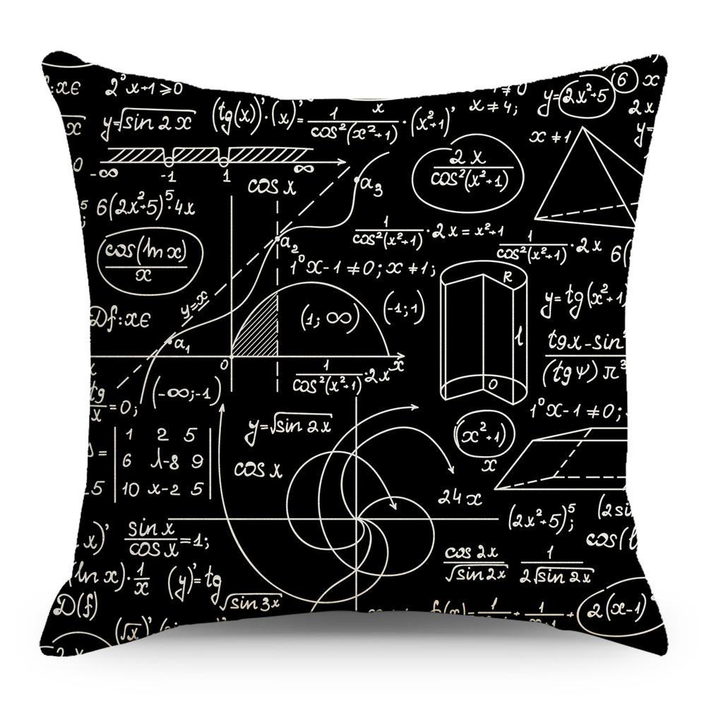 Mathematics, Physics and Chemistry Equations Pillow Cover Personalized Geometric Formula Graffiti Students' Bedside Linen Sleeping Pillow Cover