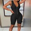 European and American Summer Zipper V-neck Sleeveless Slim Fit Solid Color Jumpsuit Women's Clothing