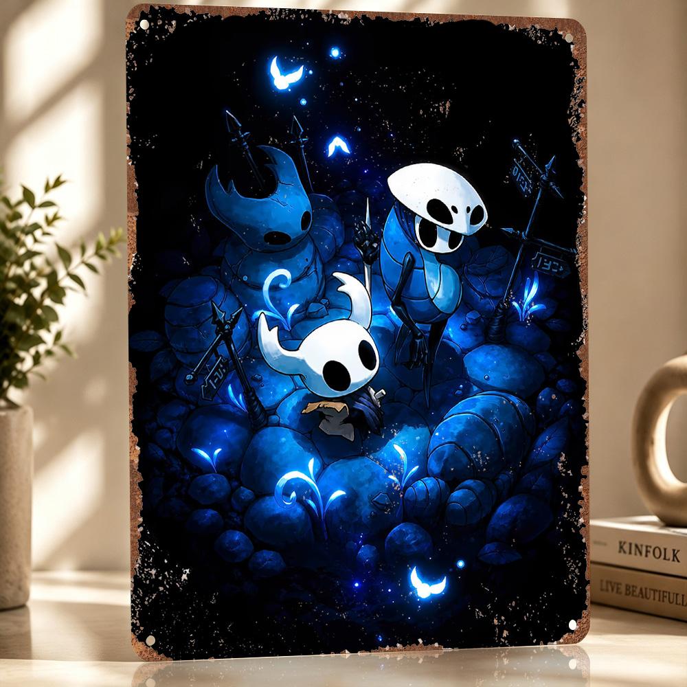 Персонажи Hollow Knight в Синих Пустошах Металлическая Пластина Идеальный Подарок для Фанатов Любителей Индивидуальное Настенное Искусство Металлическая Табличка для Декора Комнаты