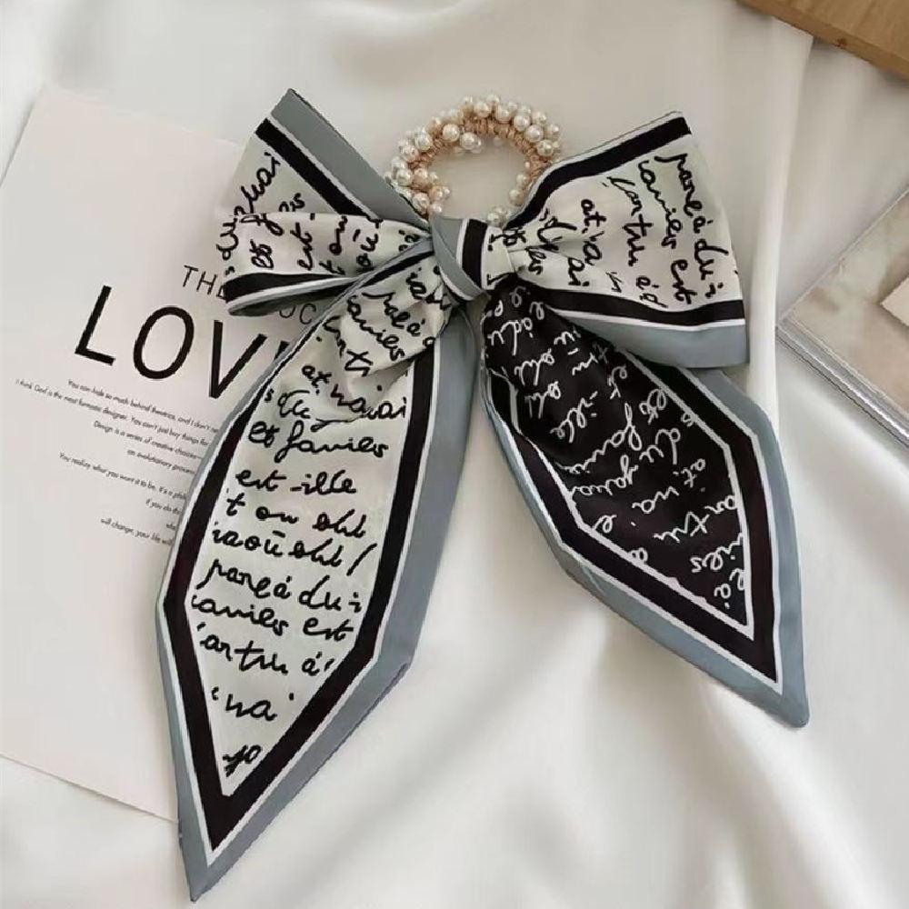 Винтажная шелковая резинка для волос с отделкой жемчугом и различными узорами для женщин