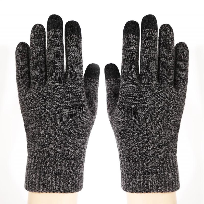 Зимние сенсорные перчатки мужские большого размера, термо, противоскользящие, для холодной погоды, для катания, вязаные, двухслойные, с толстой флисовой подкладкой