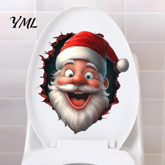 Durable Festive Home Accessories Funny Santa Toilet Sticker, Christmas Lid Decal, Self-Adhesive, 3D Merry Decor Hole Waterproof PVC Wall Sticker