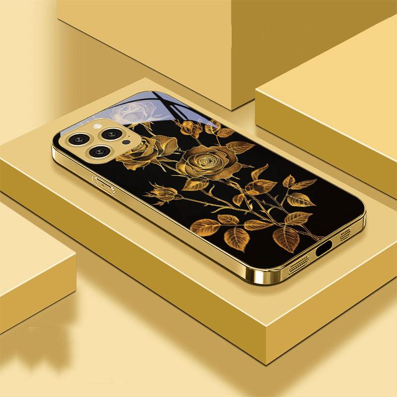 Золотые розы Чехол для телефона из закаленного стекла для iPhone 16 Pro Max 15 P Ro 14 M Ax 13 Plus 12 Mini 11 XS Max XR