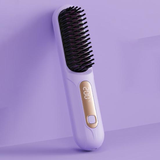 Cordless Hair Straightener Brush 3 Temperature Adjustable LED Display Mini Hair Straightening Comb USB Rechargeable Fast Heating Electric Hot Brush