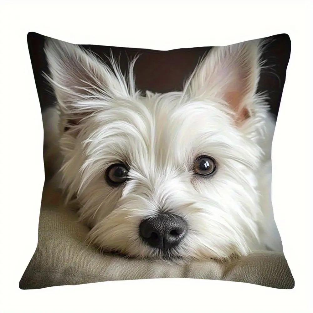1pc Modern West Highland White Terrier Face Pattern Cushion Cover, 18.0x18.0 Inches/45cm Short Plush Single-Sided Print, Hand Wash Zippered Polyester