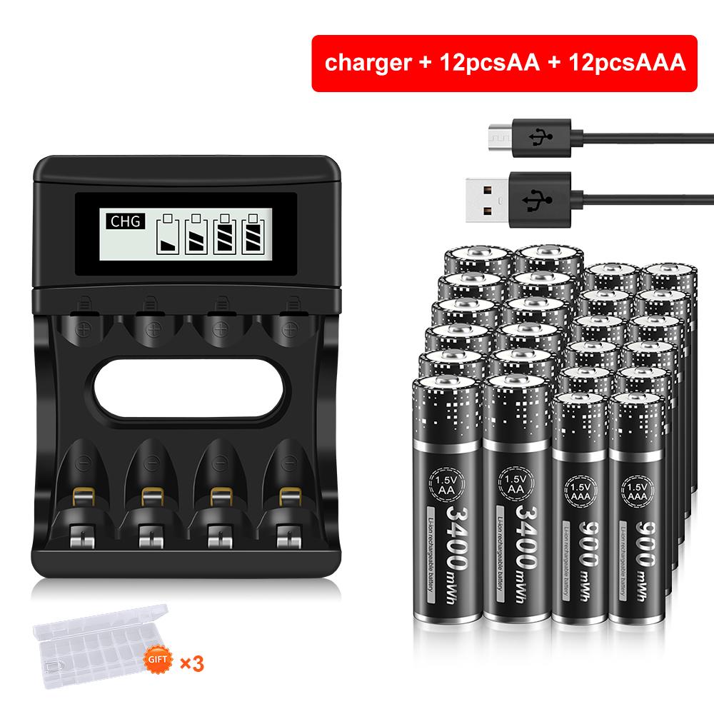 Литий-ионная батарея AA 1,5 В + литиевая аккумуляторная батарея 1,5 В AAA + зарядное устройство 1,5 В для литиевой аккумуляторной батареи типа aa aaa 1,5 В