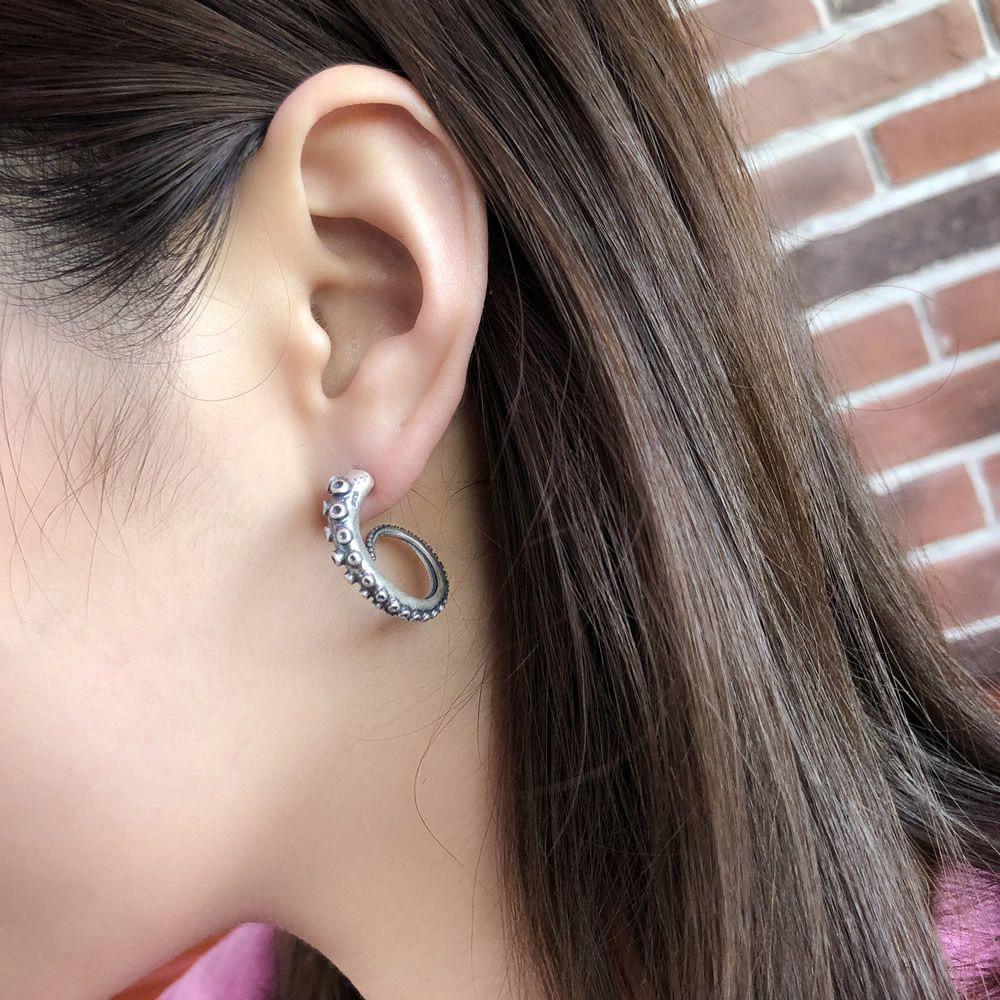 Персонализированные ретро серебристые серьги-пусеты в виде щупальца осьминога для мужчин и женщин, модные женские серьги в готическом панк-стиле, подарок