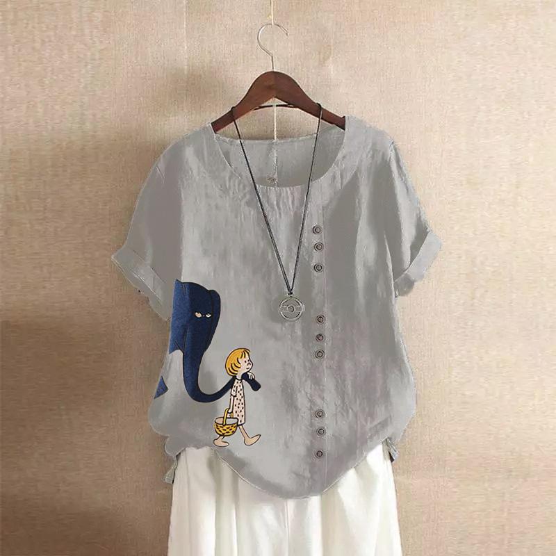 GMXIA Летняя винтажная футболка больших размеров из хлопка и льна с коротким рукавом, повседневная свободная футболка из хлопка и льна для женщин, женская одежда больших размеров