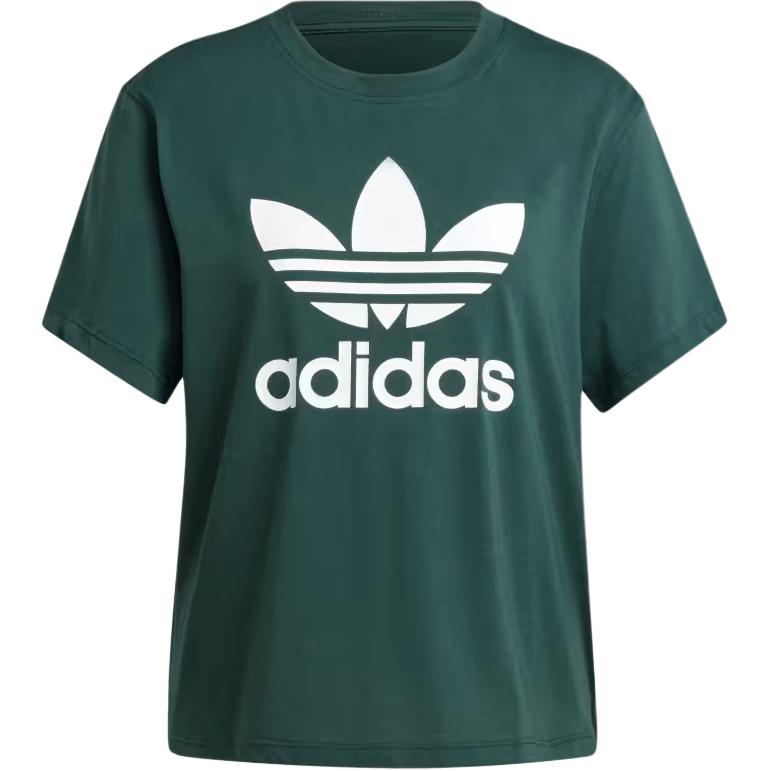 adidas Оригинальная удобная футболка с круглым вырезом и коротким рукавом Adicolor Trefoil, женские топы, минерально-зеленый IY4687