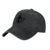 Winged Cross Logo Washed Canvas Baseball Cap Vintage Black Adjustable Hat with Religious Symbol Design for Unisex and Women