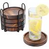 Yangbaga Wooden Coaster Set with 3D Design - 5 Coasters with Storage Holder, Ideal for Cafes and Homes