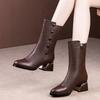 Fashion Autumn Winter Fleece-Lined Middle Heel Half High Boots for Women Leather Mid Calf Shoes Woman Comfortable and Elegant Footwear