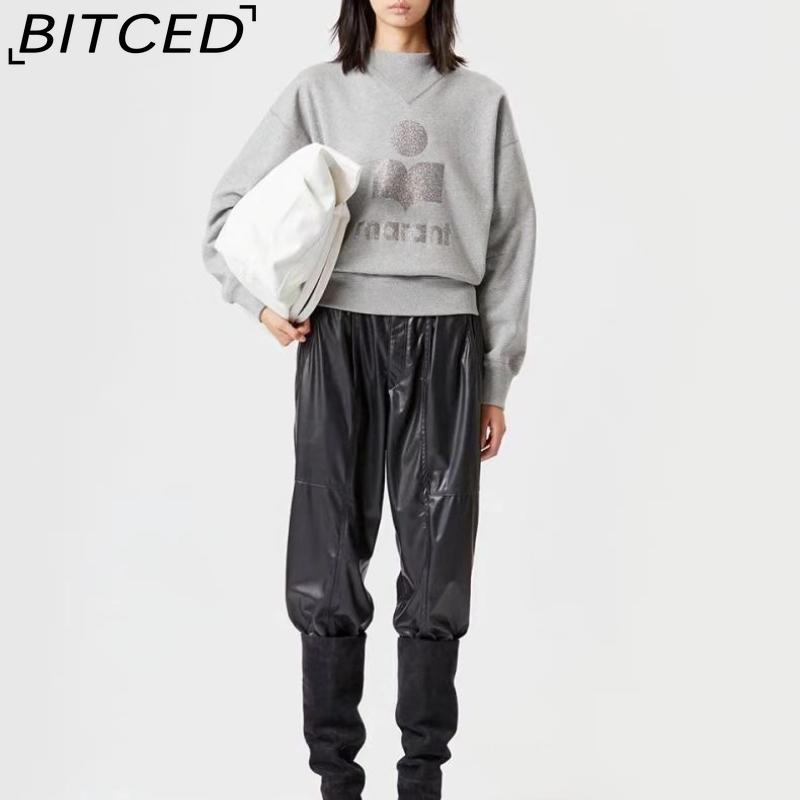 Женская осенне-зимняя хлопковая толстовка BITCED с принтом из блесток, полувысоким воротником-стойкой