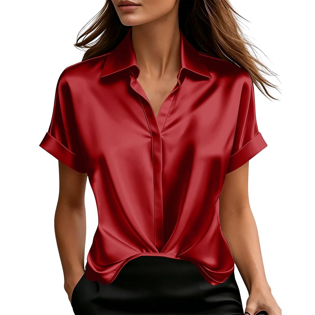 Women's Summer French Satin Shirt And Women's Short Sleeved Top