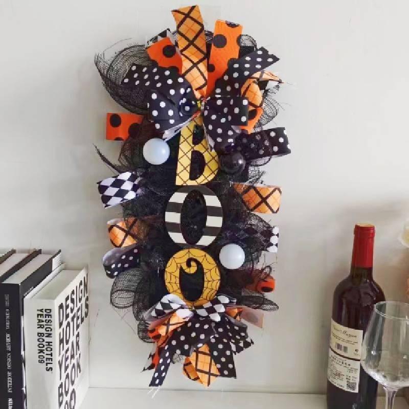 Spooky Pumpkin Halloween Wreath Door Hanging Decorative Courtyard Ornament