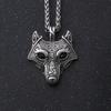 Men Viking Wolf Head Necklace, Handmade Stainless Steel Antique Green Eyes Fenrir Wolf Pendant, Gothic Animal Jewellery Amulet