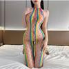 Ladies' Sexy Colorful Fishing Net Jumpsuit with Open Crotch Flirtatious and Hot On The Bed Passionate Sleepwear Midnight Charm