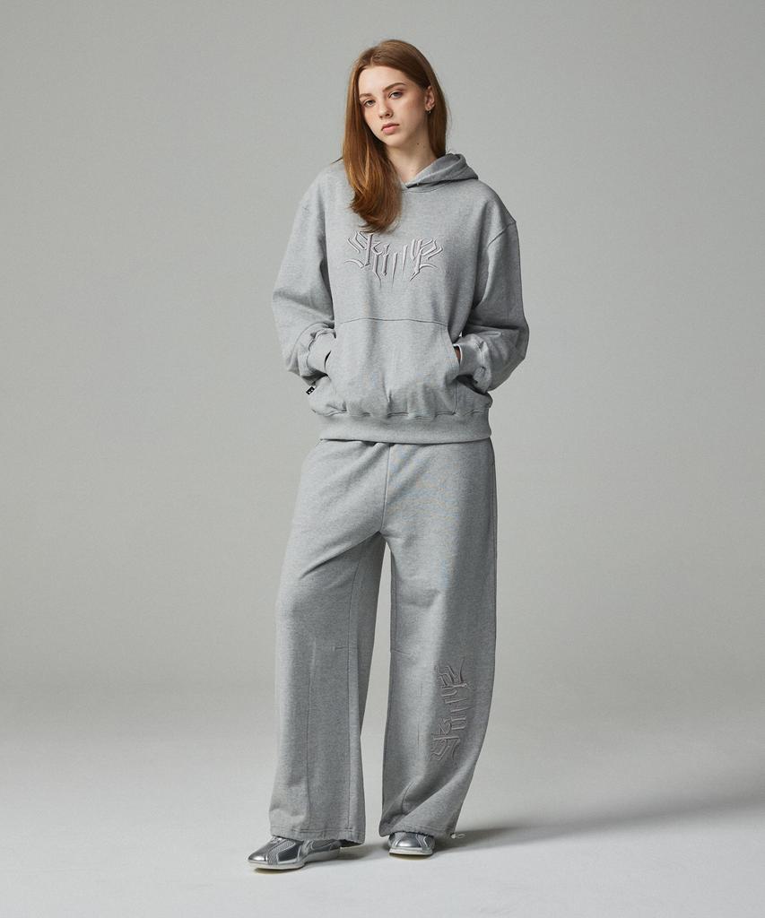 KITTY POTTERY Street Lettering Embroidered Jogger Pants Melange Grey