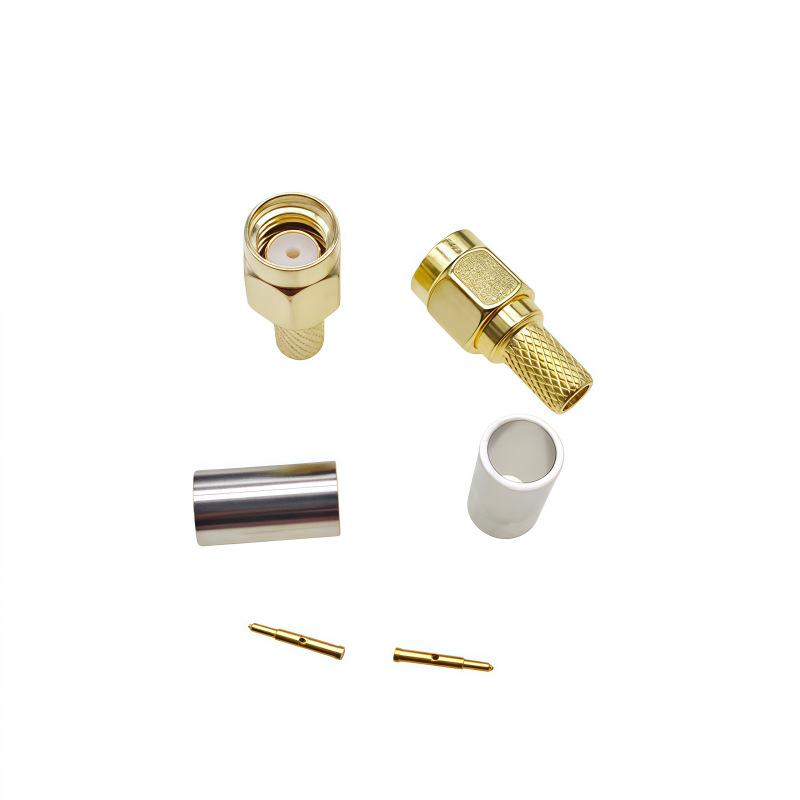Позолоченный медный обжимной SMA-разъем типа "папа" для кабелей 50-3/RG58/LMR195/RG142
