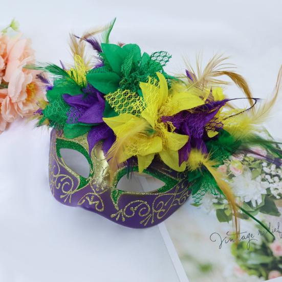 Маска Марди Гра, полумаска с перьями, блестящая маска с искусственными цветами для карнавалов, маскарадов, костюмов, праздничных принадлежностей