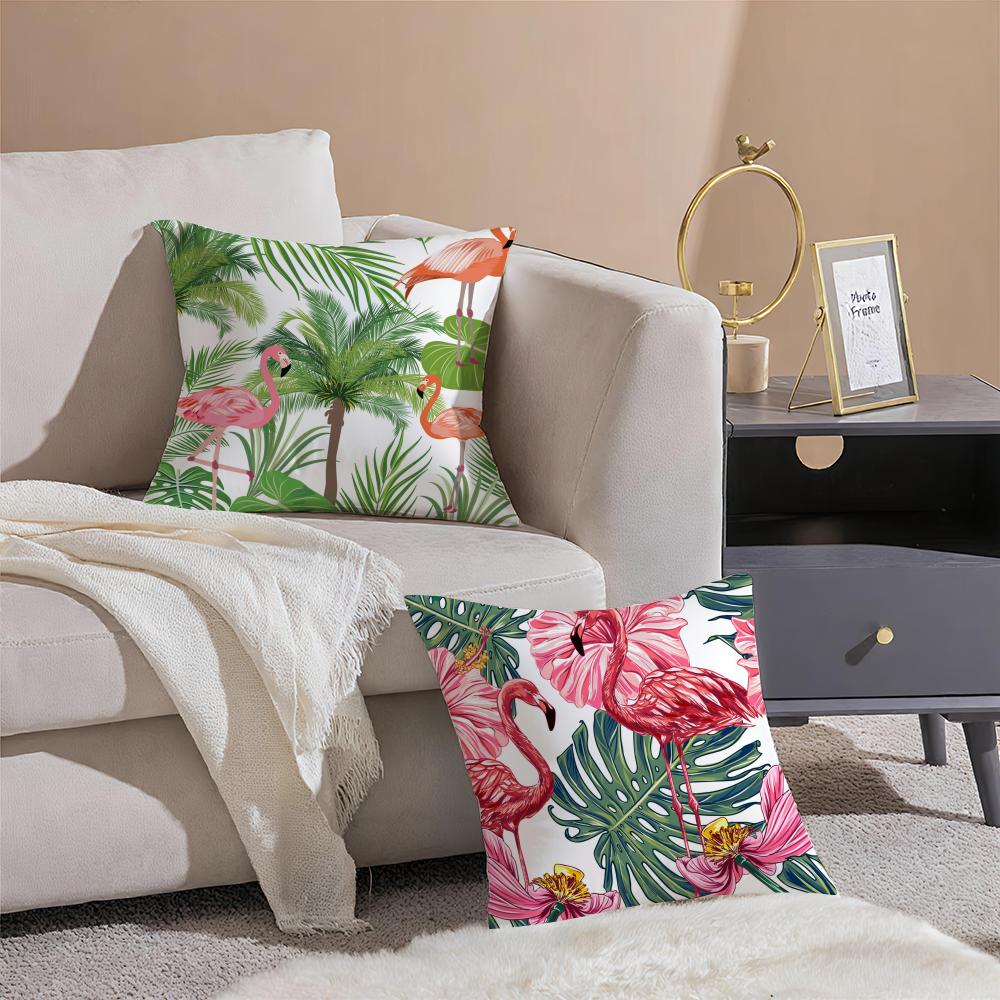 Forest Flamingo Palm Leaves Plant Pattern Art Cushion Cover Throw Pillow Cover Hidden Button Durable Polyester Chair Cushion