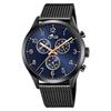 Montre - Lotus - Chrono - Acier Noir - Cadran Bleu - Bracelet Maille Milanaise