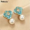 Resin Bead Zinc Alloy Earrings Flower Drip Glaze Trendy Stud Earrings Women Jewelry PD2275