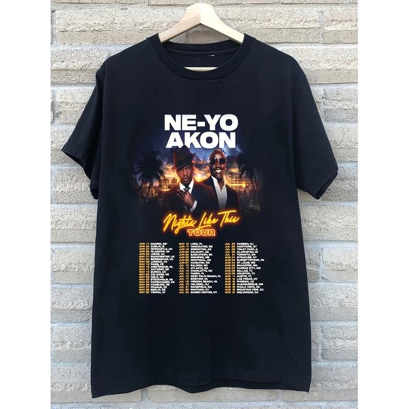 1pc The 2026 New Hot Ne-Yo And Akon Nights Like This Tour Shirt, Available in Sizes S to 5XL. This Concert Tee Features a Printed Design, Made from