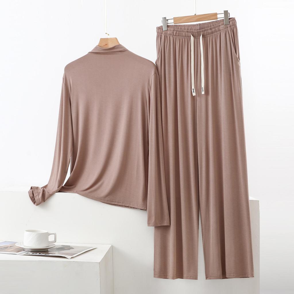 Женский пижамный комплект с высоким воротником и длинным рукавом с защитой плеч - Мягкий, гладкий, больших размеров, летняя одежда для сна