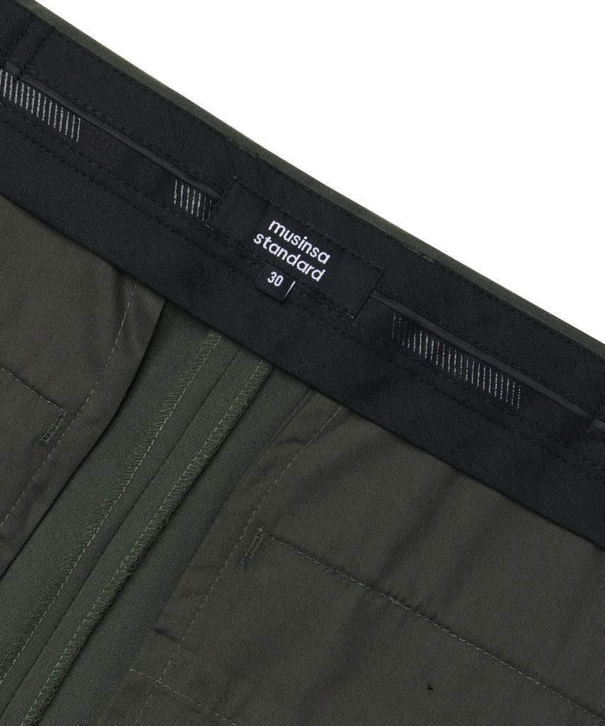 MUSINSA STANDARD Lightweight Relaxed Tapered Hidden Banding Crop Slacks [Dusty Khaki]